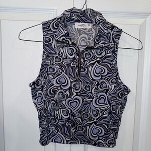 Purple Hearts Pattern Crop Top